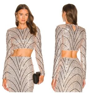 Michael Costello Complete Set Size M - Crop Top AND skirt in Champagne & Black